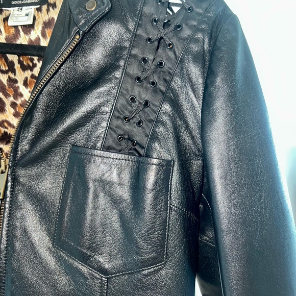 D&G Dolce and Gabbana lamb leather crop jacket Panthers 42IT - Picture 6 of 7
